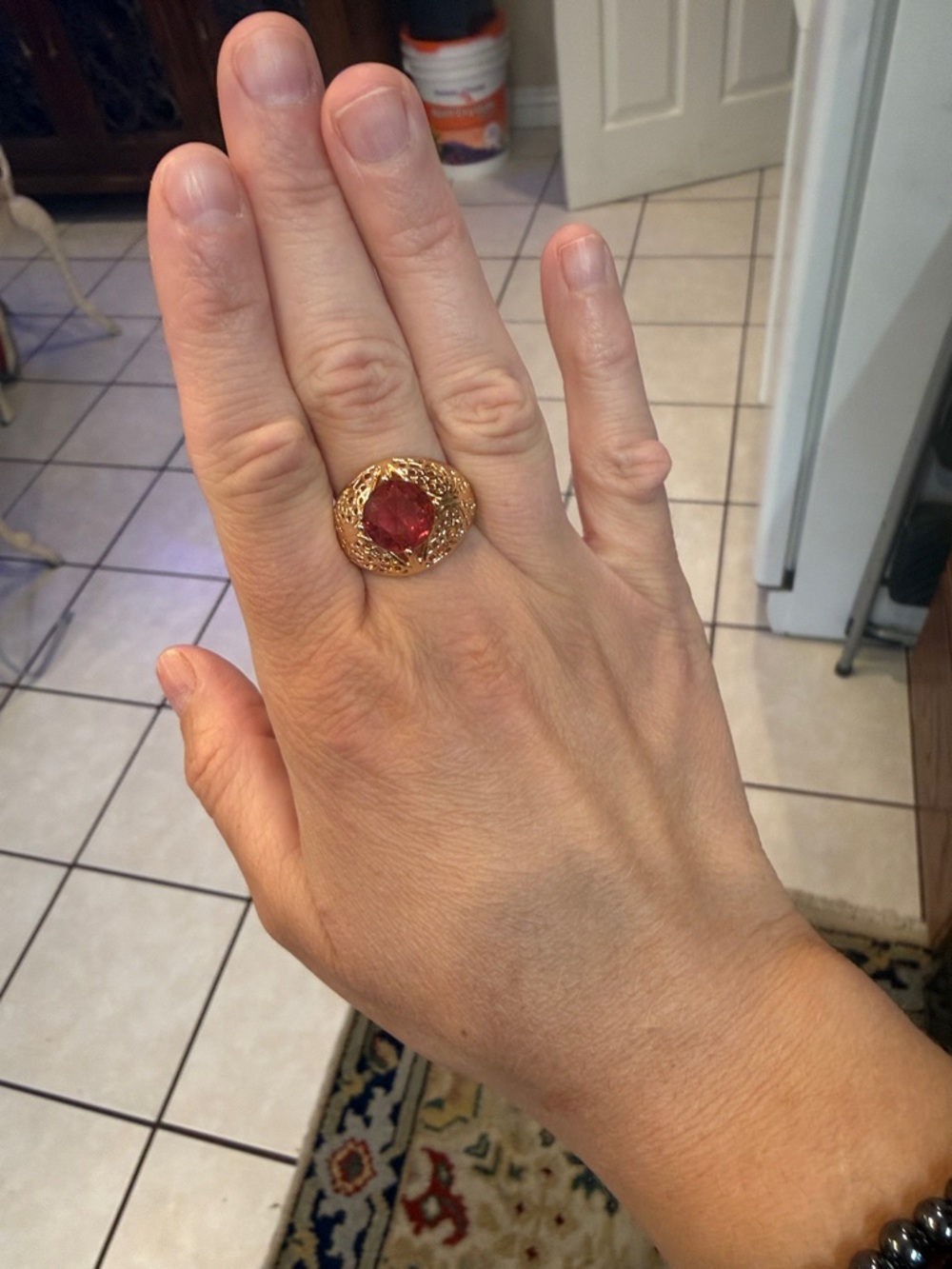 Gold Ring with Deep Red Stone - Women's Statement Ring